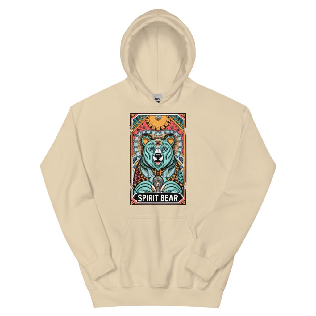 spirit bear "tarot bear" band merch sweatshirt hoodie, tan hood up